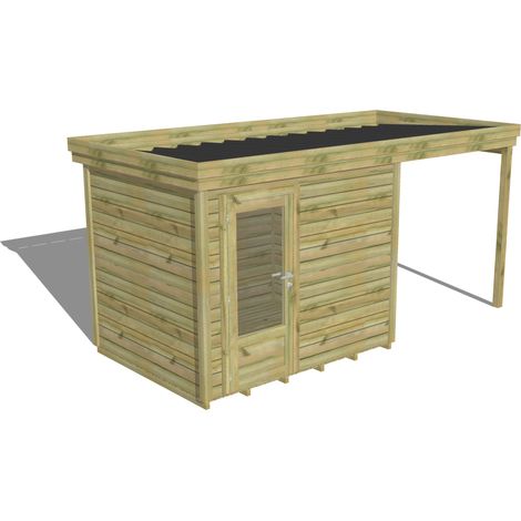 ABRI DE JARDIN bois Pin autoclave 27mm - 4,64x2,14m / 9,9m2 - Bac acier - Plancher bois