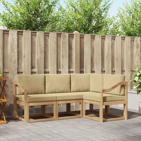 vidaXL Outdoor-Sofagarnitur mit Kissen 4 pcs Weiß und Beige (1/5)