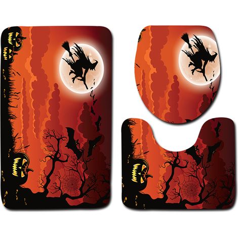 Halloween-Badematte mit Anti-Rutsch-Motiv, 45 x 75 cm, 3-teiliges Set mit wasserabweisendem WC-Deckel (1/5)