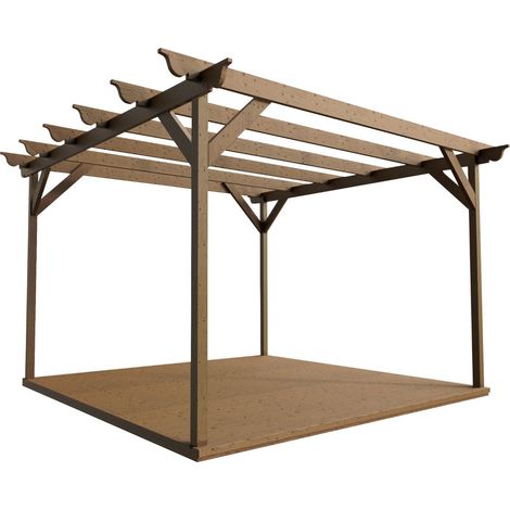 Timber Pergola and Decking Complete DIY Kit, Ovolo design (3m x 3m, Rustic brown finish) (1/4)