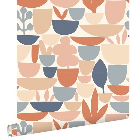 papier peint céramique et plantes terracotta et bleu  - ESTAhome (1/5)