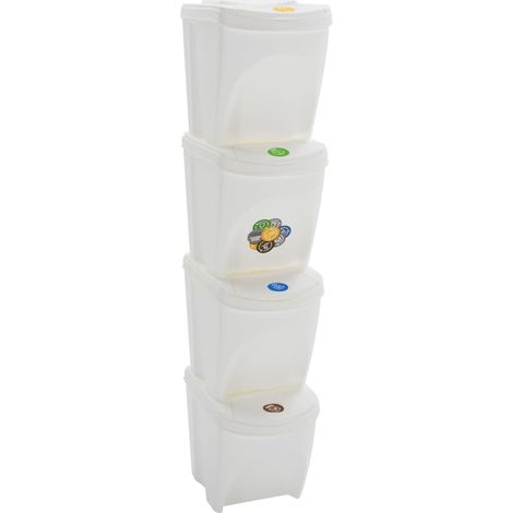 Contenedores de basura apilables 4 piezas 100 litros polipropileno blanco 020006036 (1/5)