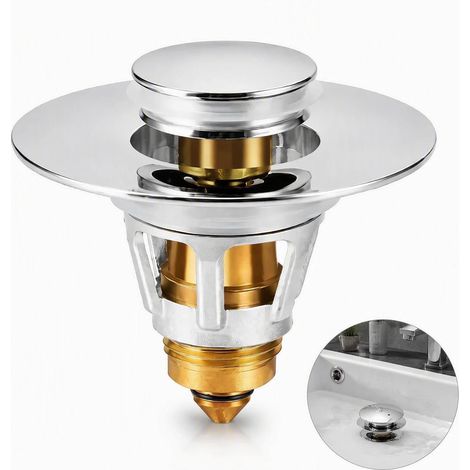 Universeller Pop-Up-Waschbeckenablauf 27–50 mm mit Haarfilter, Edelstahl-Waschbeckenstöpsel, werkzeugloser Ablaufstopfen für Waschbecken und Spülbecken (1/5)