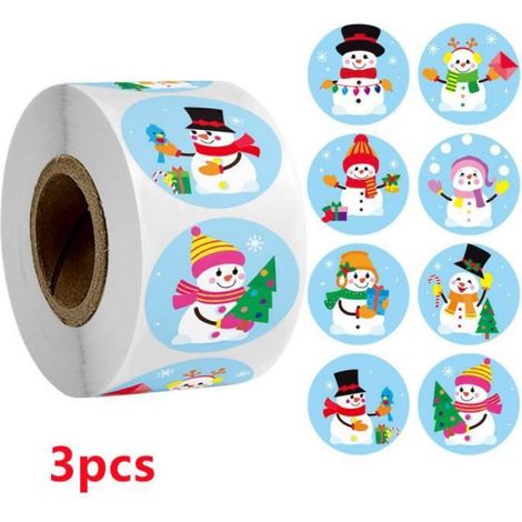 Autocollants Noël - Ronds 2,5 cm - Auto-adhésifs - Multicolores - 3 Rouleaux × 1500 Pièces (1/4)