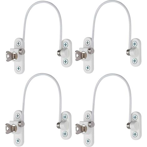 Lot de 4 serrures de fenêtre sécurité – Câble antivol en acier inoxydable – Installation facile avec vis auto-foreuses – Pour fenêtres PVC et bois (1/5)