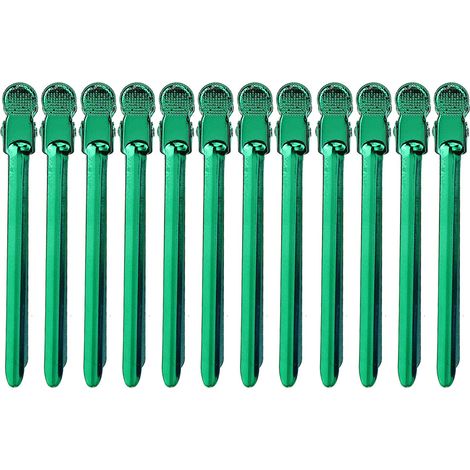 Pince à cheveux en acier inoxydable forme bec de canard, vert, lot de pinces coiffure pour mise en plis et coiffage. (1/5)