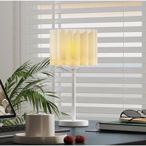 Weiße Tischlampe mit gewelltem Lampenschirm, E27-Fassung, Druckschalter, 48,5 cm OKMYHOME