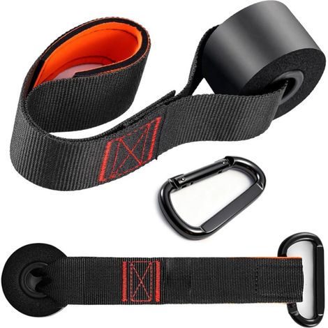 Ancrage de porte pour élastiques de musculation — ancrage stable pour l'entraînement à domicile et les exercices en intérieur, sangle en polyester avec mousqueton, noir et rouge (1/3)