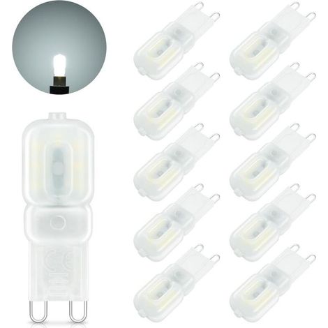 Ampoule LED G9, 3W Equivalent 30W Halogène Lampe, Blanc Froid 6000K, 300LM, Mini LED G9 Lampe Sans Scintillement, Non Dimmable, Angle du faisceau 360° pour Chambre Salon Cuisine, lot de 10 (1/4)