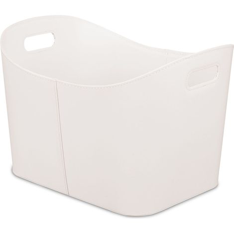 Panier à bois de cheminée pratique moderne 36 x 53,5 x 41 cm en similicuir blanc crème (1/4)