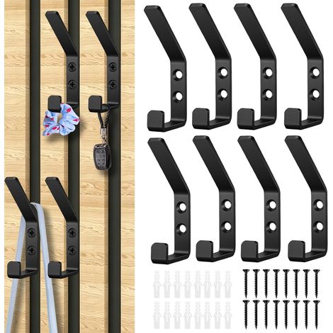 Crochet pour Panneau Acoustique Bois 13 mm avec Bouchon en Caoutchouc et Vis, Accessoire Panneau Acoustique, pour Suspendre Manteaux, Sacs, Vestes et Clés (8 Pièces Noires) (1/5)