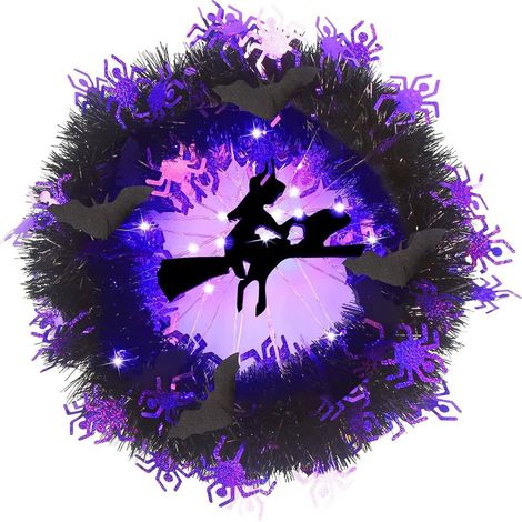 Guirlande Lumineuse Halloween - Couronne Décorative avec 50 LED Violettes - Pour Porte d'Entrée Mur Porche Intérieur Extérieur - 25 cm (1/5)