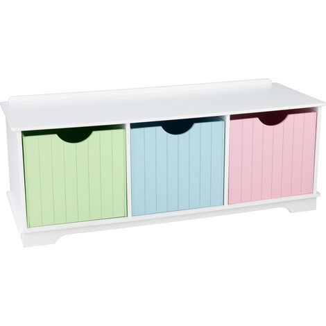 KidKraft Panca Contenitore in Legno Nantucket Pastello con 3 Cassetti Portaoggetti, Mobile Porta Giochi Bambini, Mobili per Cameretta e Sala Giochi per Bambini, 14565 (1/4)
