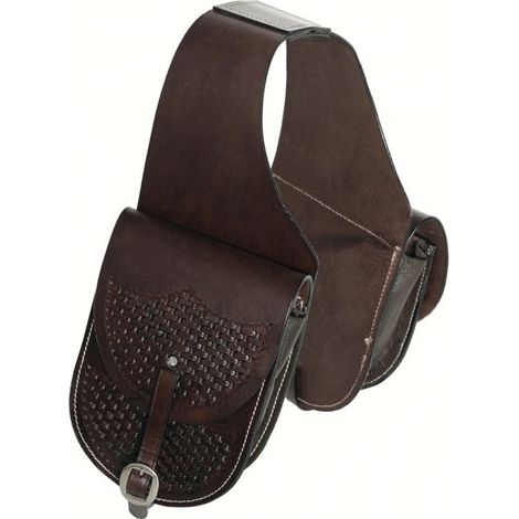 Sacoche avant en cuir avec vannerie pour selle western