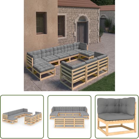 10-tlg. Garten-Lounge-Set mit Kissen Massivholz Kiefer vidaXL (1/5)