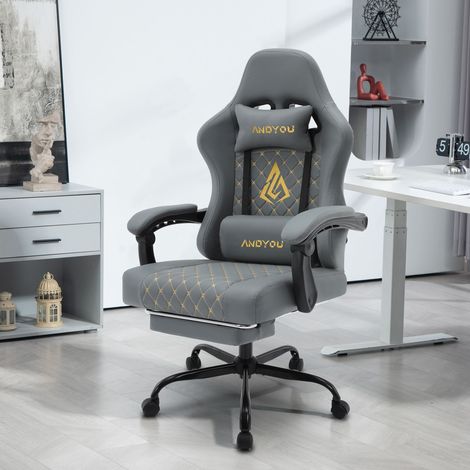 Fauteuil gaming ergonomique ANDYOU en cuir PU style racing - Confortable et réglable, gris (1/5)