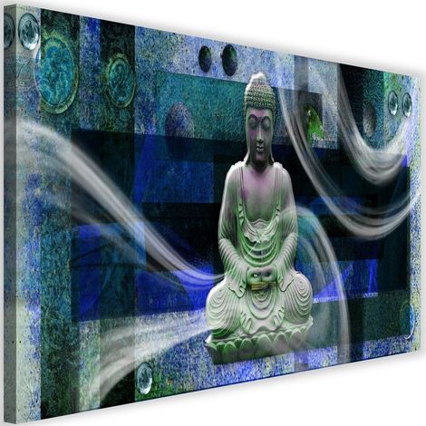 Cadre déco Bouddha Feng Shui Bleu 60x40 (1/5)