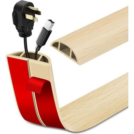 Selbstklebender Kabelkanal, Bodenkabelrinne, PVC-Kabelabdeckung (6 m × 2 cm, beige Holzoptik) (1/5)