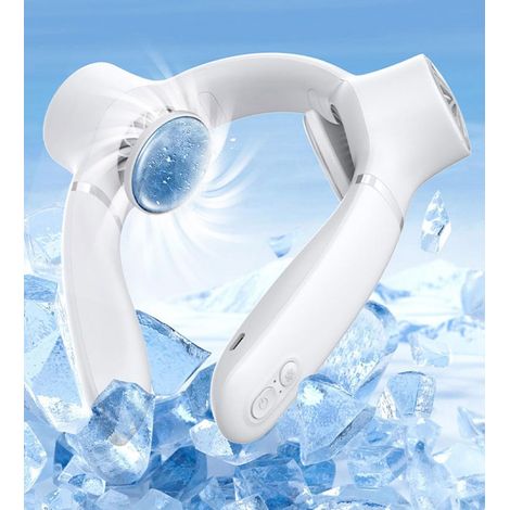 JSSEVN - Ventilador de cuello portátil recargable por USB, refrigeración silenciosa, batería de 4000 mAh, flujo de aire de 360°, ligero (blanco) (1/5)
