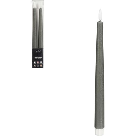 Mica Decorations LED Spitzkerze batteriebetrieben grau Ø 2 x 29 cm warmweiß 2 Stück LED-Kerze