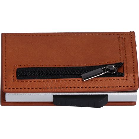Porte-cartes de visite homme en alliage d'aluminium, boîte à cartes zippée, porte-monnaie, abricot x-72pv (1/5)