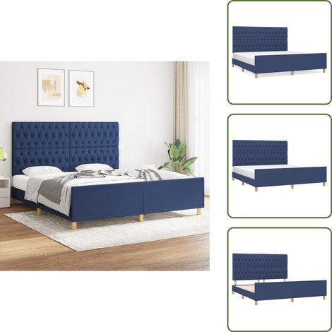 Cadre de lit sans matelas et tête de lit bleu 180x200 cm tissu - Cadre De Lit - Lit Double - Literie - Têted'oreiller - Meuble Chambre (1/5)