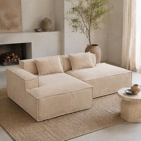 Divano beige 233x129x70 cm in poliestere, salvaspazio per piccoli soggiorni, moderno FLORAGRACE (1/5)