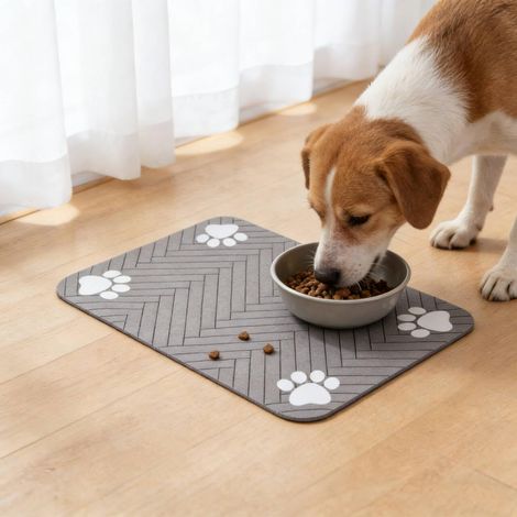 Leicht zu reinigende, rutschfeste und saugfähige Futtermatte für Hunde und Katzen, fleckenabweisende Haustier-Platzmatte (1/5)
