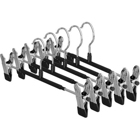 Pack de 5 perchas con pinza para pantalón de acero inoxidable revestido de plástico negro, antideslizante, para pantalones y faldas, uso doméstico (1/5)