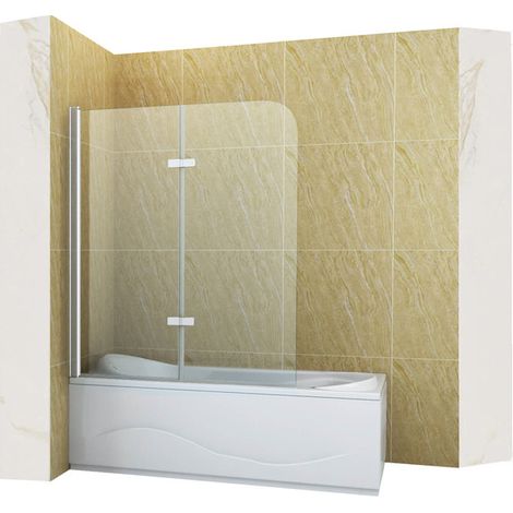 Pare-baignoire pivotant MARION Silla, paroi de baignoire 100x140 cm en verre trempé, installation murale facile, design moderne, Chromé (1/5)