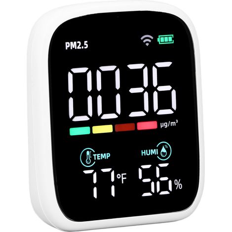 Luftqualitätsmessgerät mit PM2,5-Werten, Temperatur- und Feuchtigkeitsüberwachung für Zuhause (1/5)