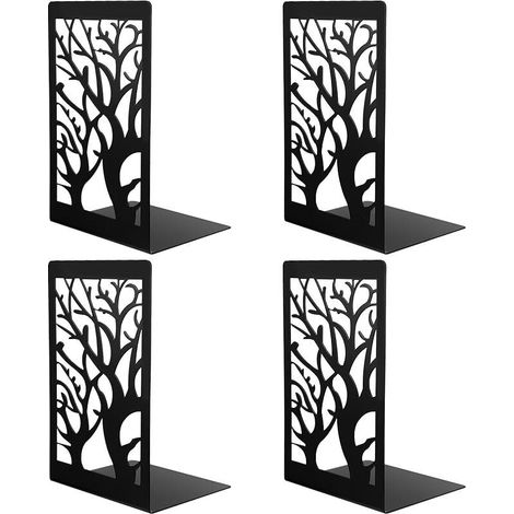 2 Paires/4 Pcs Serre Livres pour Livre Lourds, Cale Livre Etagere Metal Noir, Presse Bloc Livres pour Étagère, Serre-Livres Support pour Rangement Maison Bureau Écoles(12 x 16 x 9,5 cm) (1/5)
