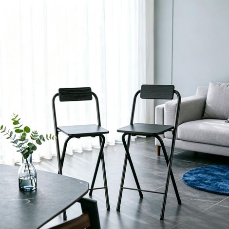 CHICFURN Lot de 2 tabourets de bar pliants 87 cm en MDF et acier noir avec dossier (1/5)