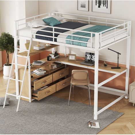 Letto a Soppalco 140x200 cm con Scrivania a L e Contenitore Pratico (1/5)