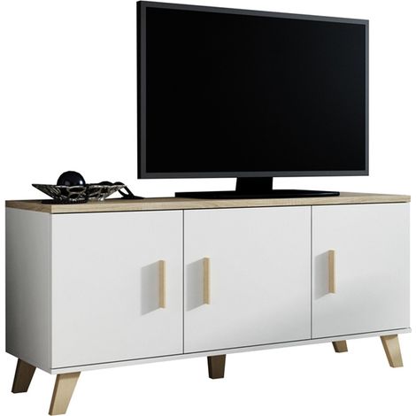 Buffet décor chêne & blanc mat 3 portes 150 cm Colin (1/3)