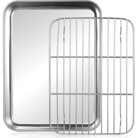 Plat Inox Rectangulaire Plaque Inox Cuisine avec Grille Patisserie Refroidissement Plaque Patisserie Four Grille de Refroidissement 7 x 3 cm (1/4)