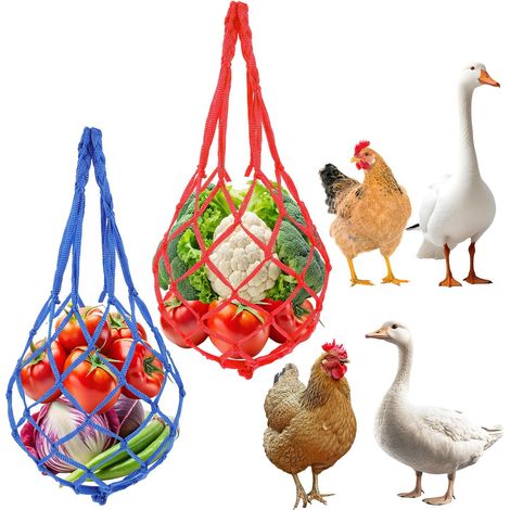 2 filets d'alimentation à suspendre pour poules, distributeur automatique de nourriture pour poules, sac en nylon pour filet d'alimentation, sac destiné aux fruits et légumes des poules, accessoires l (1/5)