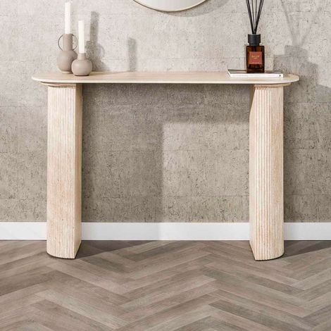 Console 120x35x78 cm en céramique effet travertin beige