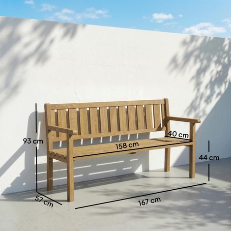 Banc de jardin 3 places résistant à l'eau, Banc en bois avec dossier et accoudoirs, Portée 360 kg, Teck (1/5)