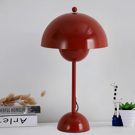 ALPINALUZ Moderna lámpara de mesa aluminio rojo pequeña para dormitorio, bonita lámpara de lectura con pantalla de cúpula reflectante  E27 (1/5)