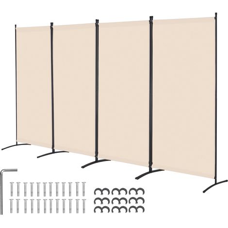 Paravent Multifonctionnel à 4 Panneaux, Cloison de Séparation Autoportant 346,4 x 184 cm, Séparateur de Pièces Intérieur Pliable, Brise-vue pour Confidentialité, Bureau, Chambre, Salon Beige (1/5)
