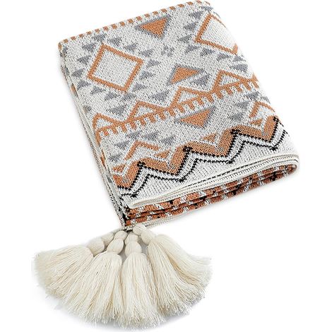 Couverture Tricotée Gland Vintage Style Ethnique Bohême Motif Géométrique Housse De Canapé Chaud Jeté Tapis à La Doux Couverture Jeté De Canapé Couvre-Lit Jetés De Lit 130x110cm (1/5)