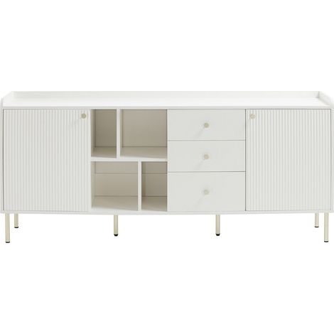 Buffet avec 2 portes, 3 tiroirs et 4 niches - Blanc et doré - LUNAOR (1/4)