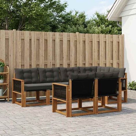 vidaXL Conjunto de sofás de exterior 7 uds. Natural y negro (1/5)