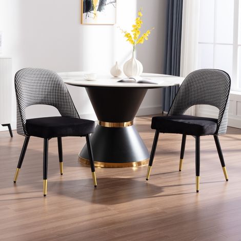 Wahson 2er Set Esszimmerstühlen, für Küche Wohnzimme aus Samt, Modern Hohler Rückenmit Metallbeinen, Schwarz