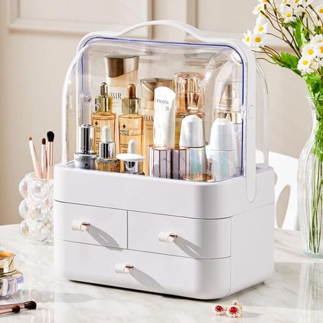 Aufbewahrungsbox für Kosmetikartikel mit um 180 Grad drehbarem Deckel, staubdichter Organizer für Make-up, Badezimmer und Schlafzimmer - Crezuo