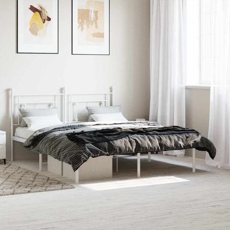 Bettgestell mit Kopfteil Metall Weiß 160x200 cm