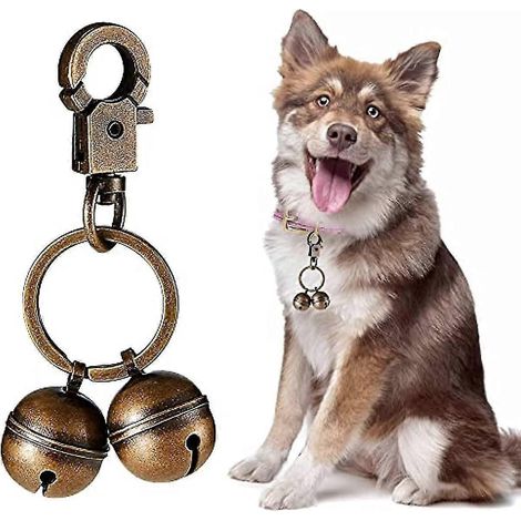 Lot de 2 clochettes en cuivre pour chats et chiens, clochettes extra fortes en laiton durable, pendentif en forme de breloque pour collier d'animal de compagnie avec fermoir mousqueton pivotant