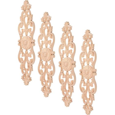 Appliques en Bois Sculpté Bois Massif Khaki Lot de 4 Non Peintes Faciles à Coller Peindre Décorations Murales Meubles pour Armoires et Murs (1/5)