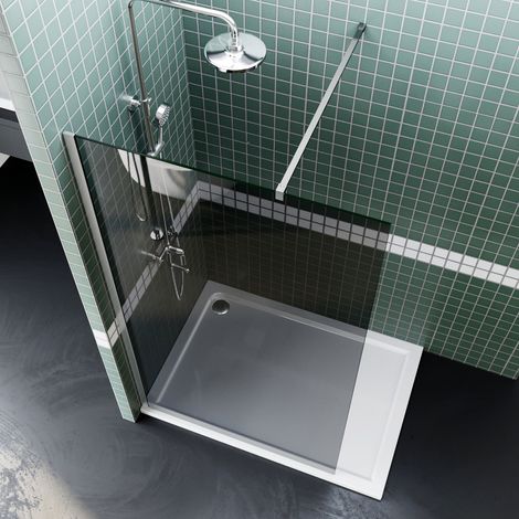 ELEGANT Frameless Wet Room Shower Screen Panel 8mm Easy Clean Glass Walk in Shower Enclosure 700mm Grey + Chrome Frame (1/5)